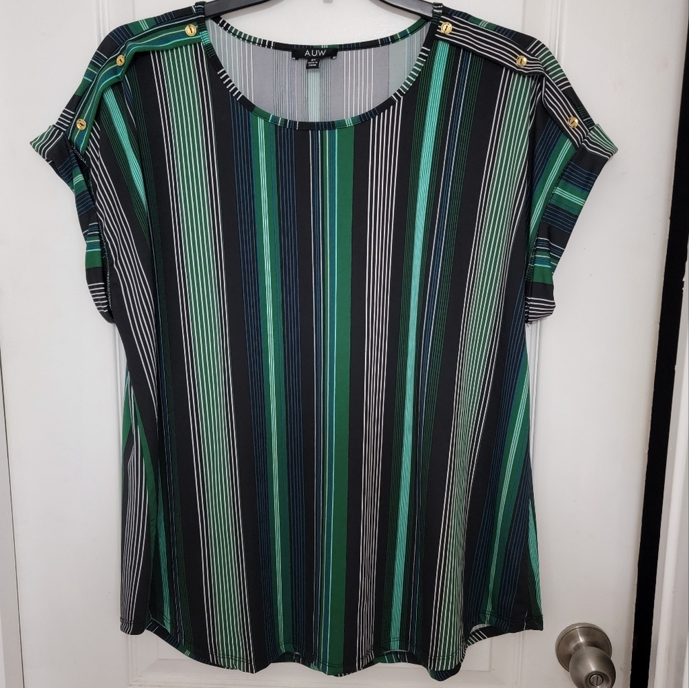 Green striped top blouse for work AUW
